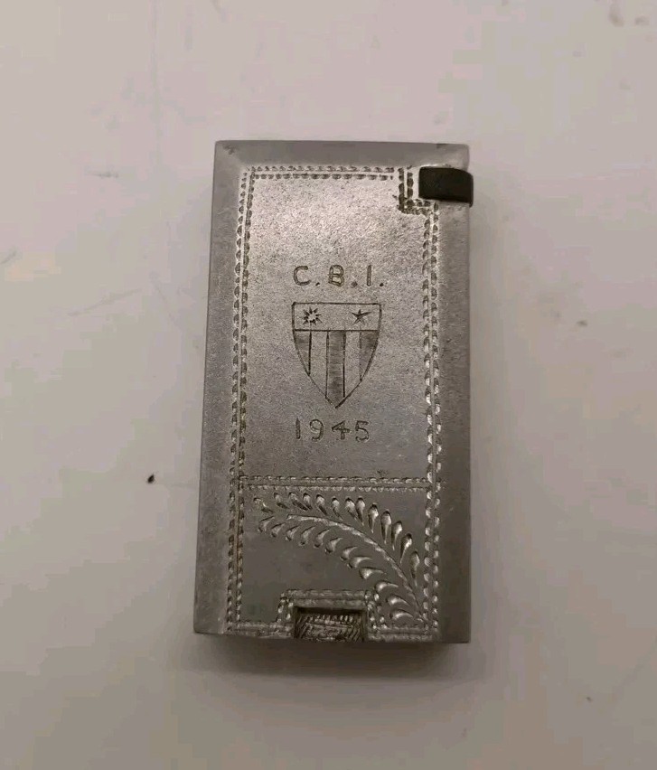 1945 WWII US Military CBI China-Burma-India theater Carved Aluminum Lighter swan