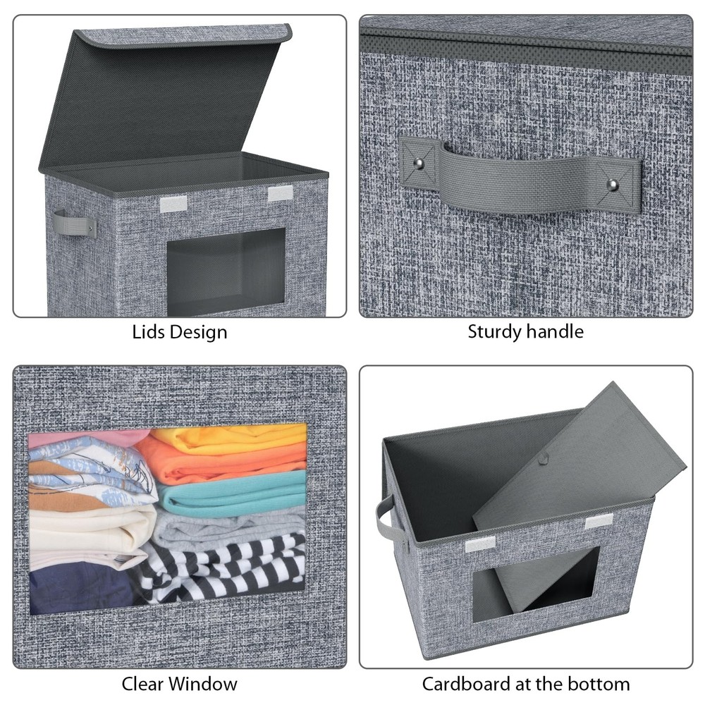 Fabric Foldable Storage Boxes [4-Pack] Large Collapsible Stackable Storage Bi...