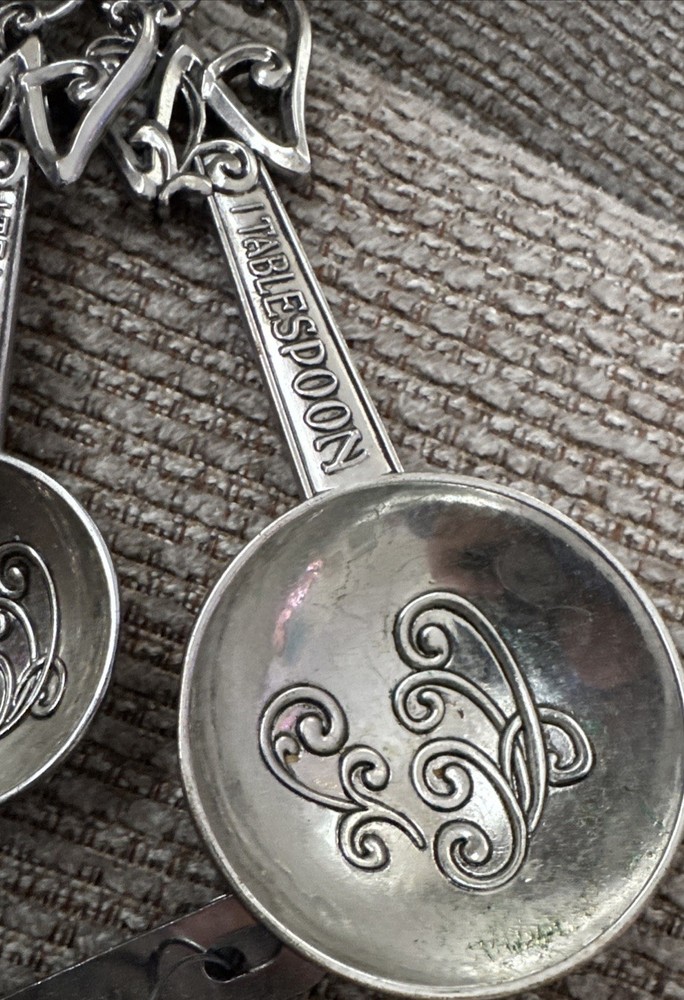 Silver Measuring Spoons Initial J Spiral Design Kitchen Decor