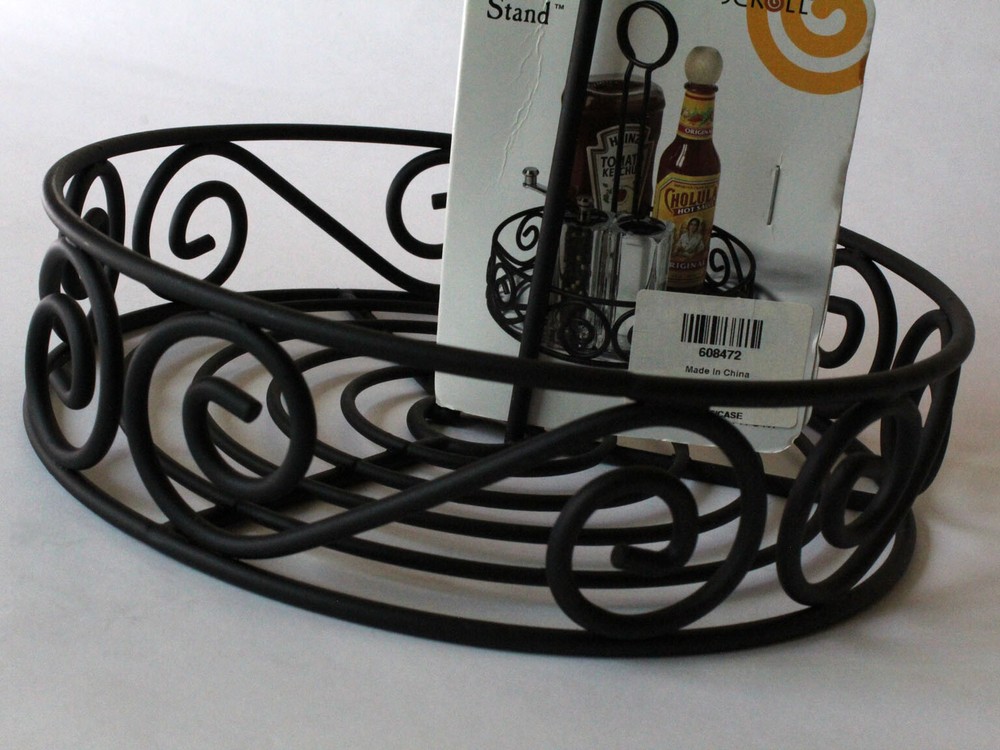 Scroll Condiment Stand Silverware Caddy Set Black Wire Basket Patio Tabletop NEW