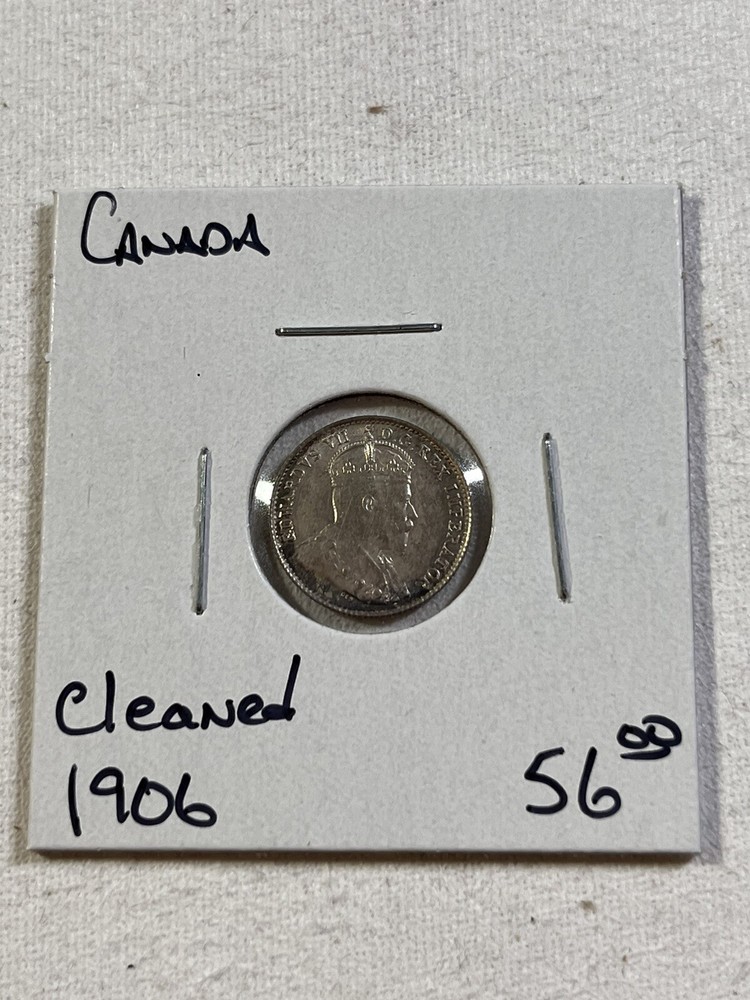 1906 Canada 5 Cents Small Silver Coin Cleaned