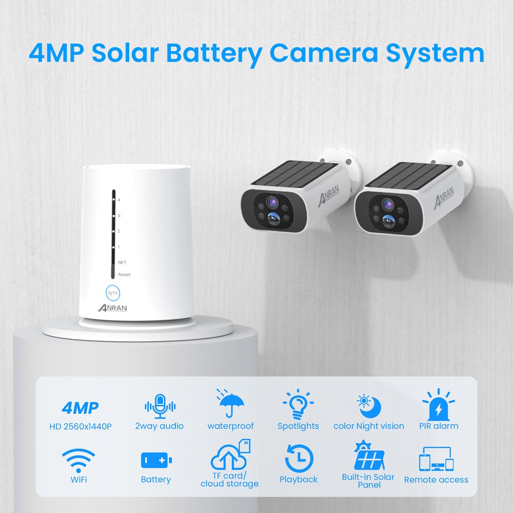 ANRAN CCTV Security Camera System 4MP Wireless w/ Solar Panel Home Outdoor