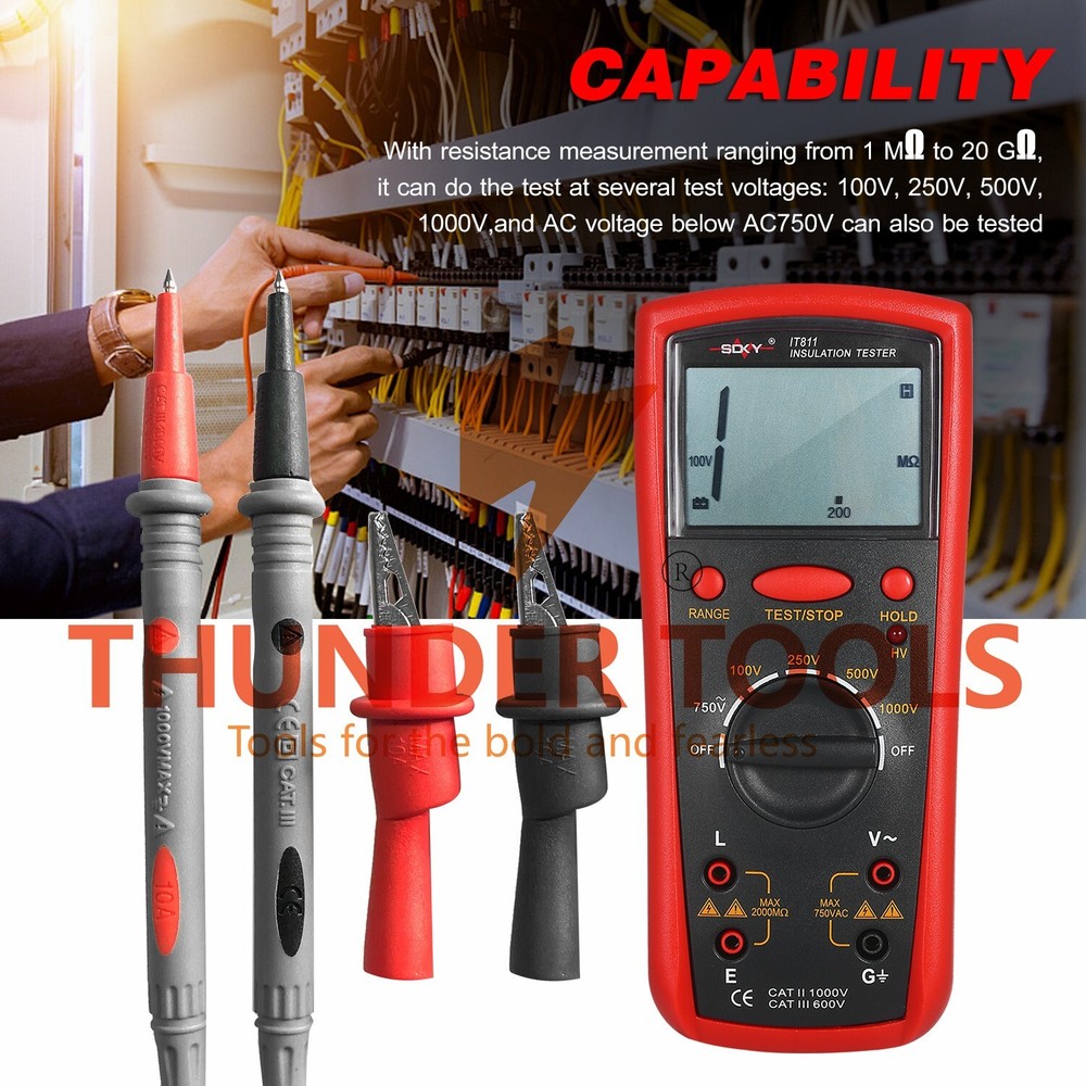 Thunder Tools Insulation Resistance Meter Digital Ohmmeter Handheld