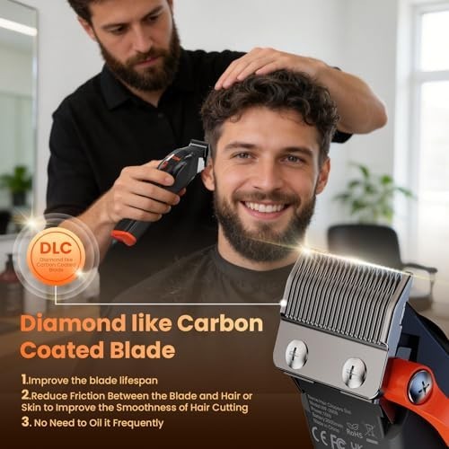 Professional Cordless Hair Clippers for Men, DLC Self-Sharped Blade, No Pulling