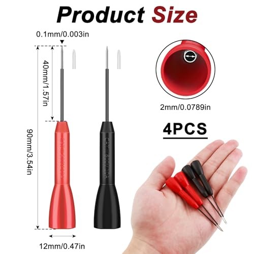 4 Pack Multimeter Test Lead Needle Probes, 2mm Insulation Piercing Back Probe