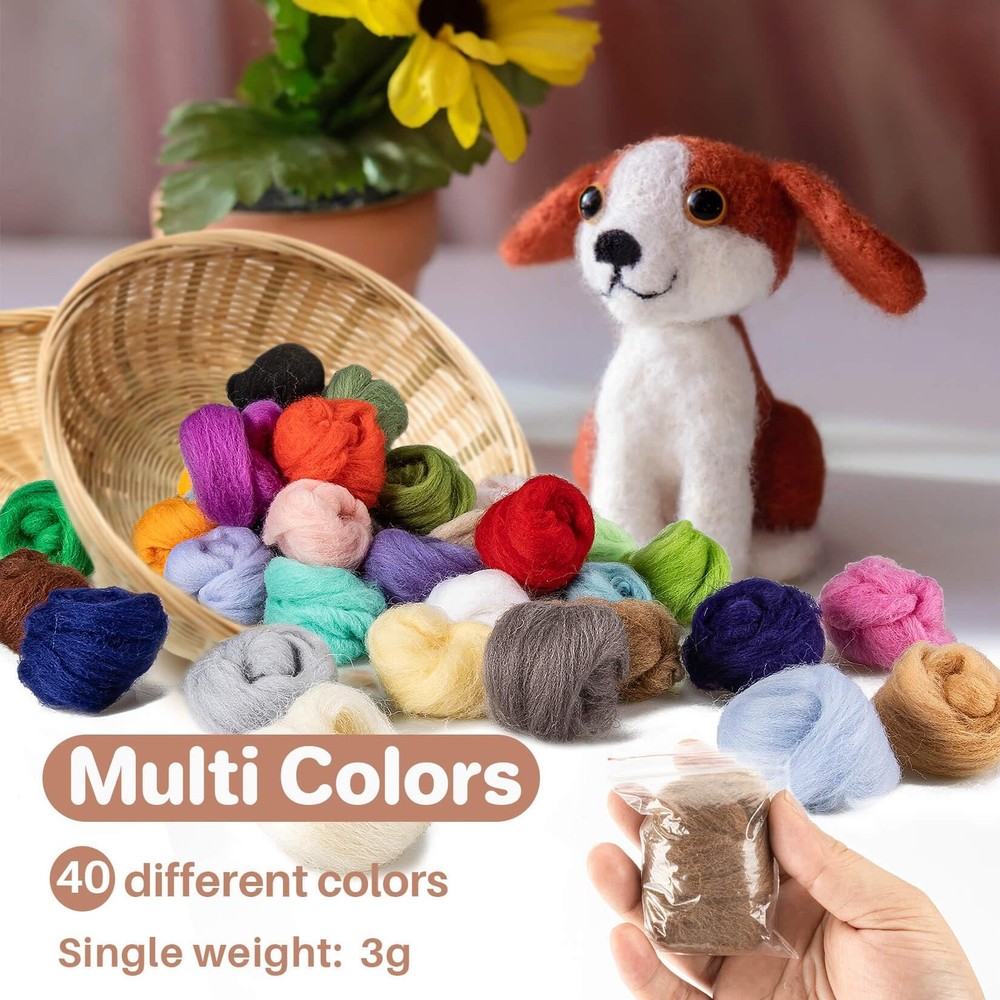 Sukh 40pcs Felting Wool Roving - Core Bulk 40Pcs Wool, Multicolor