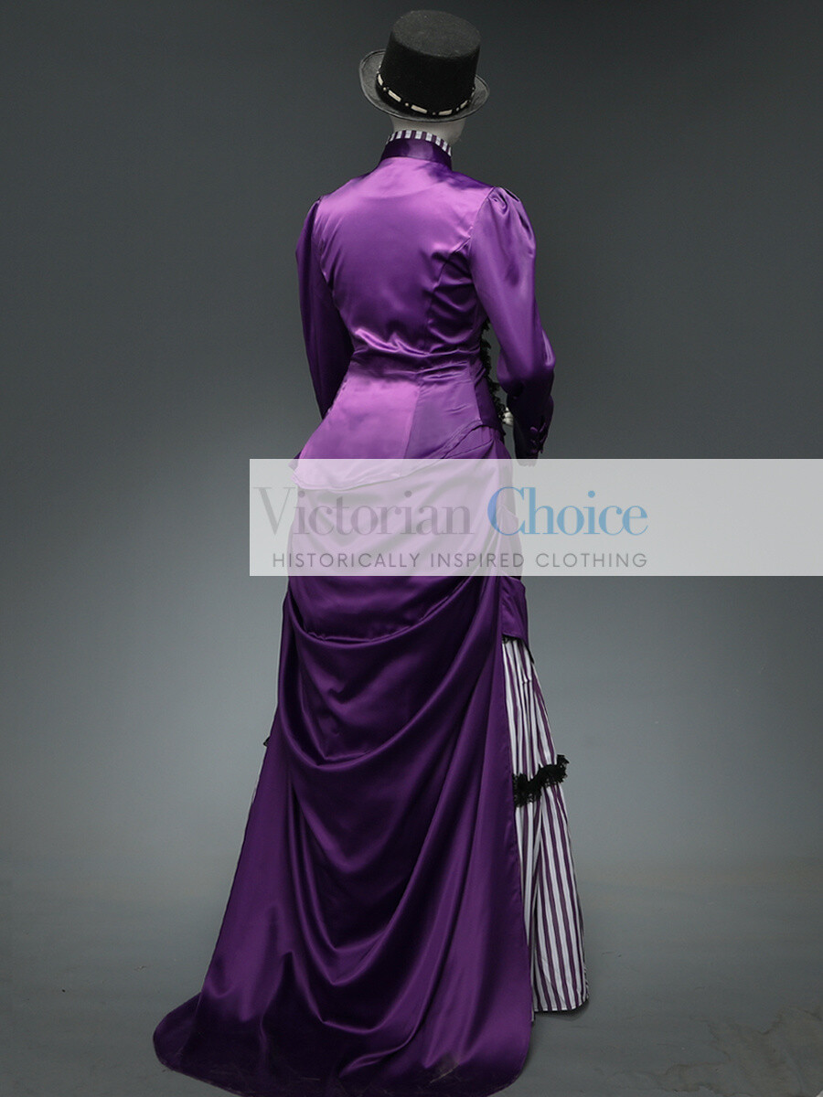 Victorian Edwardian Purple Striped Bustle Dress Riding Habit Downton Abbey 139