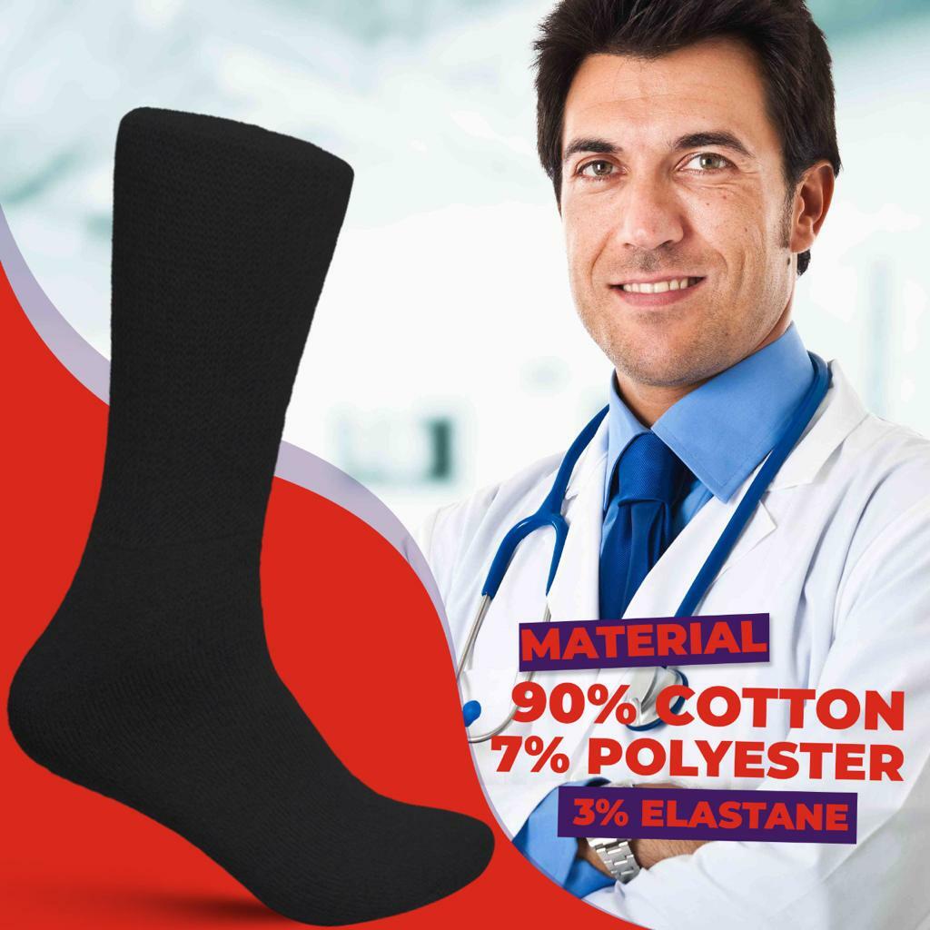 12 Pairs Black New Diabetic Crew Socks Circulatory Health Cotton Loose Fit Top