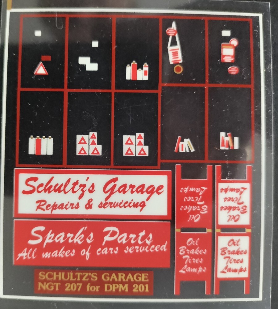 Shire Graphics HO 207.  Schultz's Garage.  Fits DPM 201