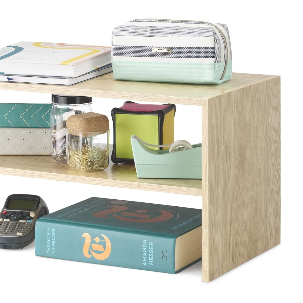 Whitmor Wood Stackable 2-Shelf Shoe Rack, White Oak, 31"