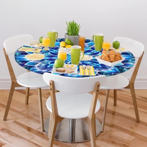 Round Fitted Tablecloth with Elastic Edged Boho Mandala 45" (Round) A-71