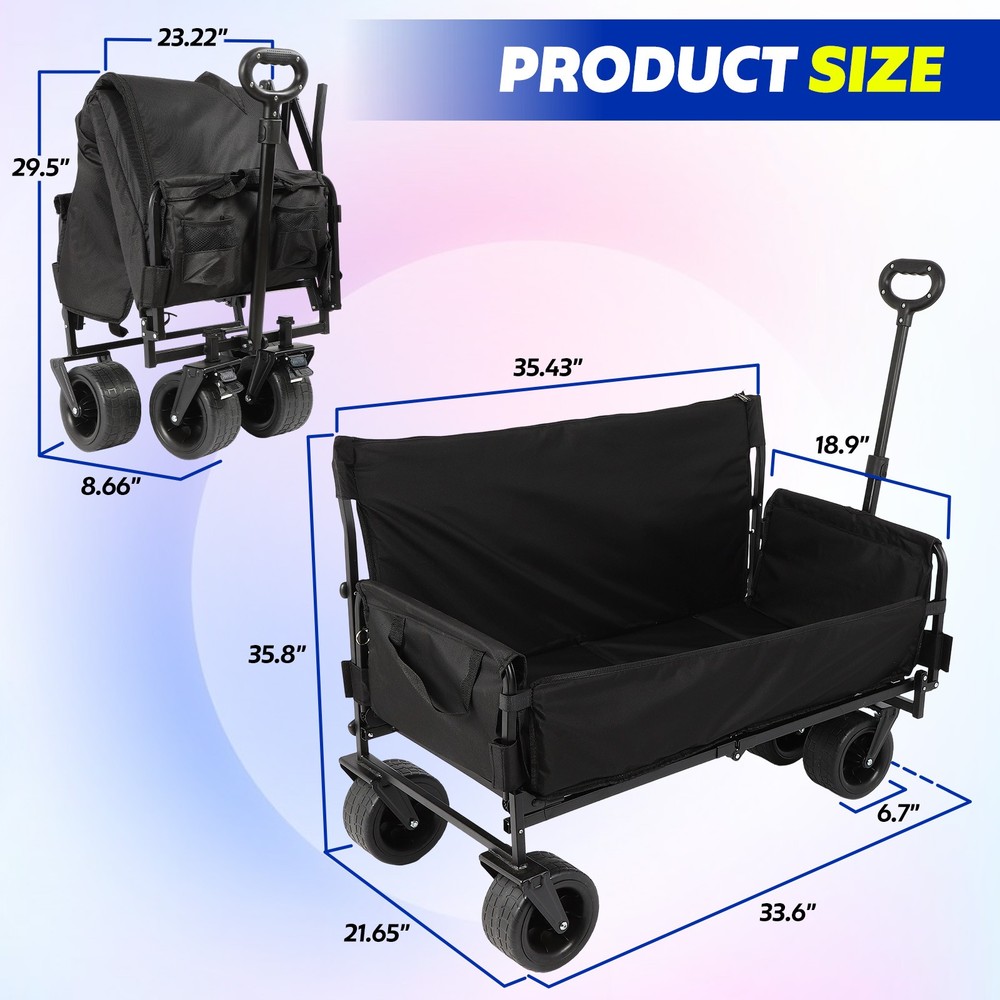 440LBS Collapsible Folding Wagon, Multi-functional Sofa Seat Reclining Camping