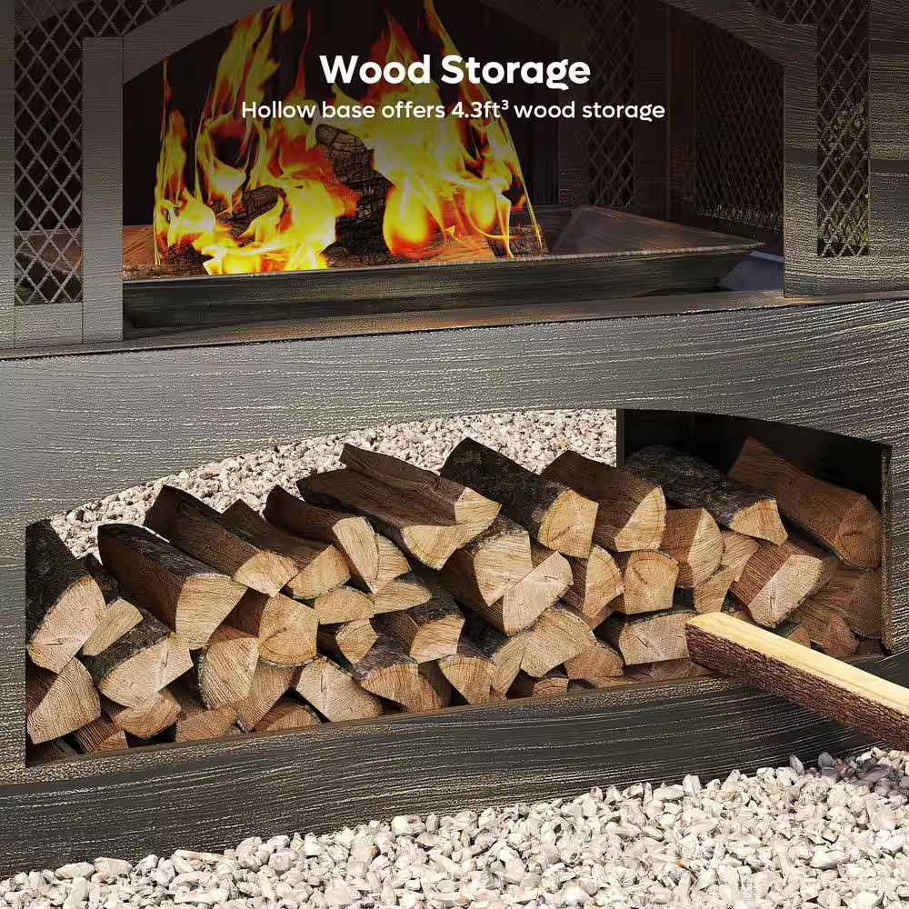 37 In. Steel Outdoor Wood Burning Fireplace with Wood Storage Rectangular Freest