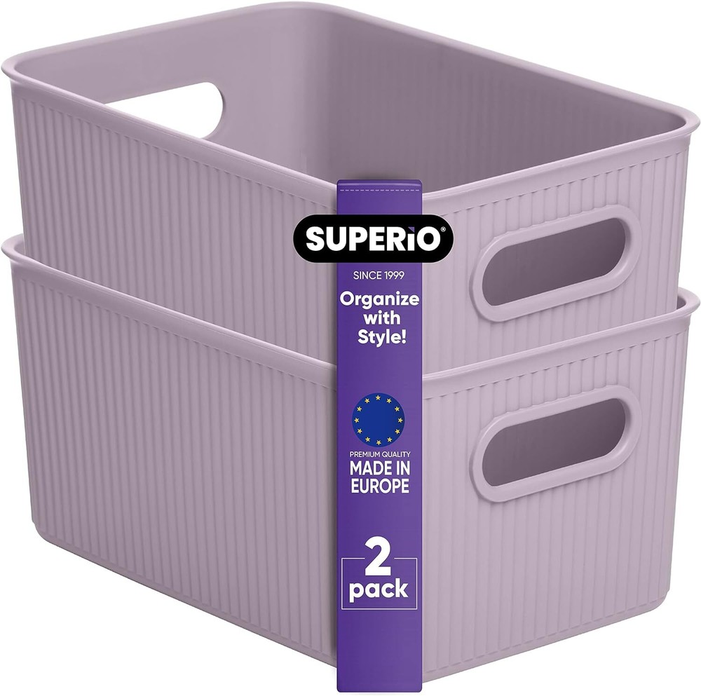 Superio 5L Small Ribbed Storage Bin- Plastic Storage Bin  (2 Pack, Lilac)