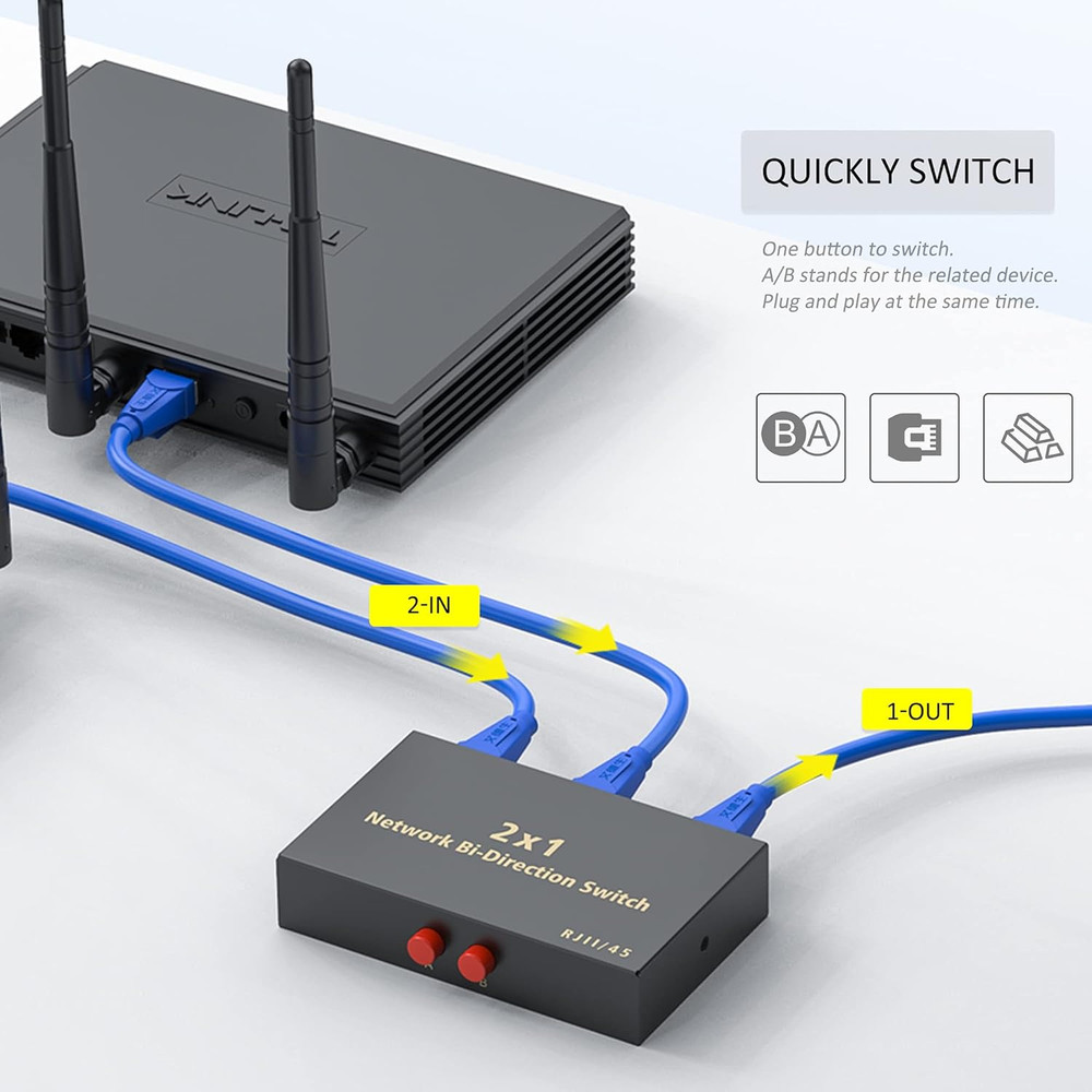 RJ45 Network Switch Selector 2X1 Ethernet RJ45 Network Switch Splitter Selector