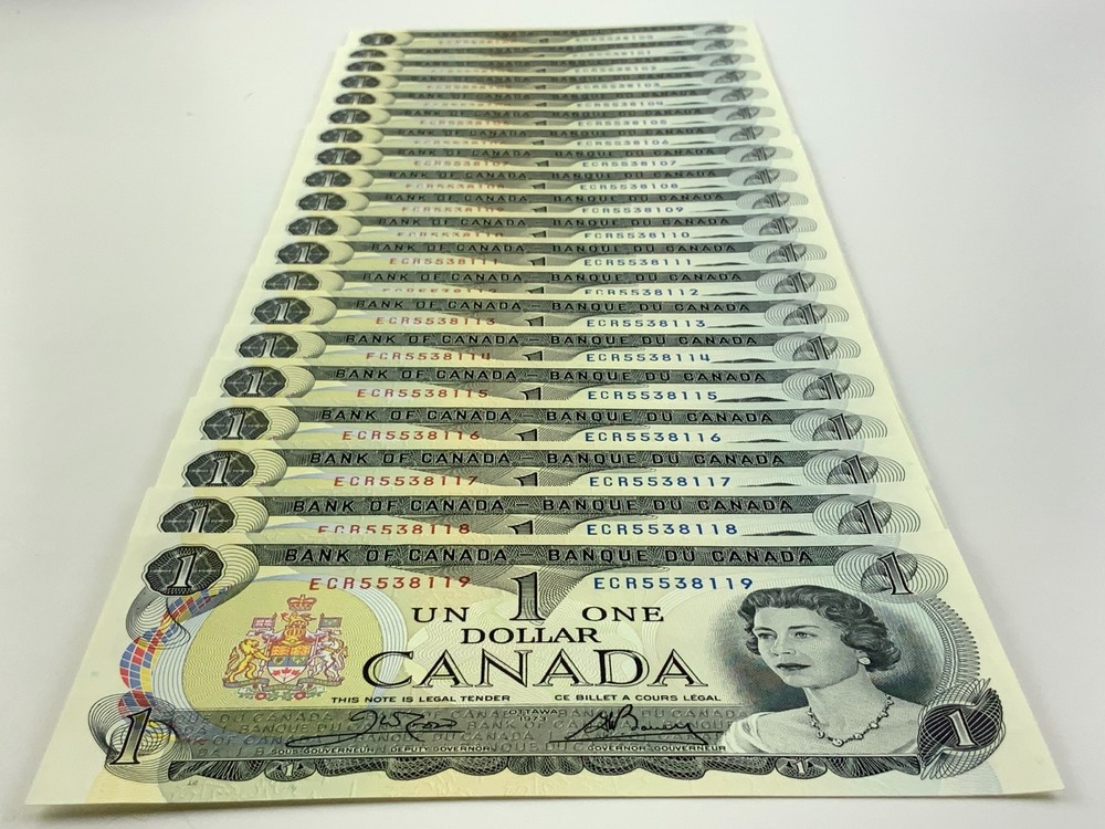 One 1973 Canada 1 Dollar Banknote Order Multiple for Consecutive II730