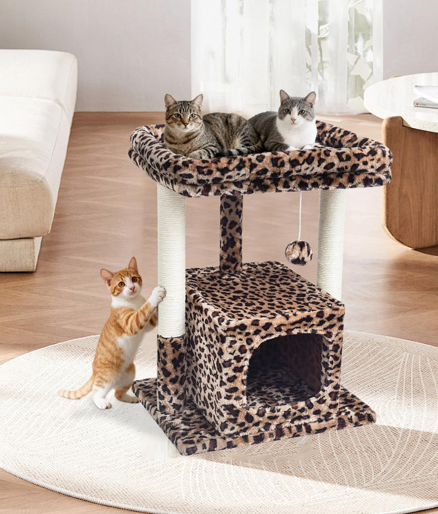 27" Cat Tree for Indoor Cats, Activity Tower with Scratching Posts, Modern Kitte