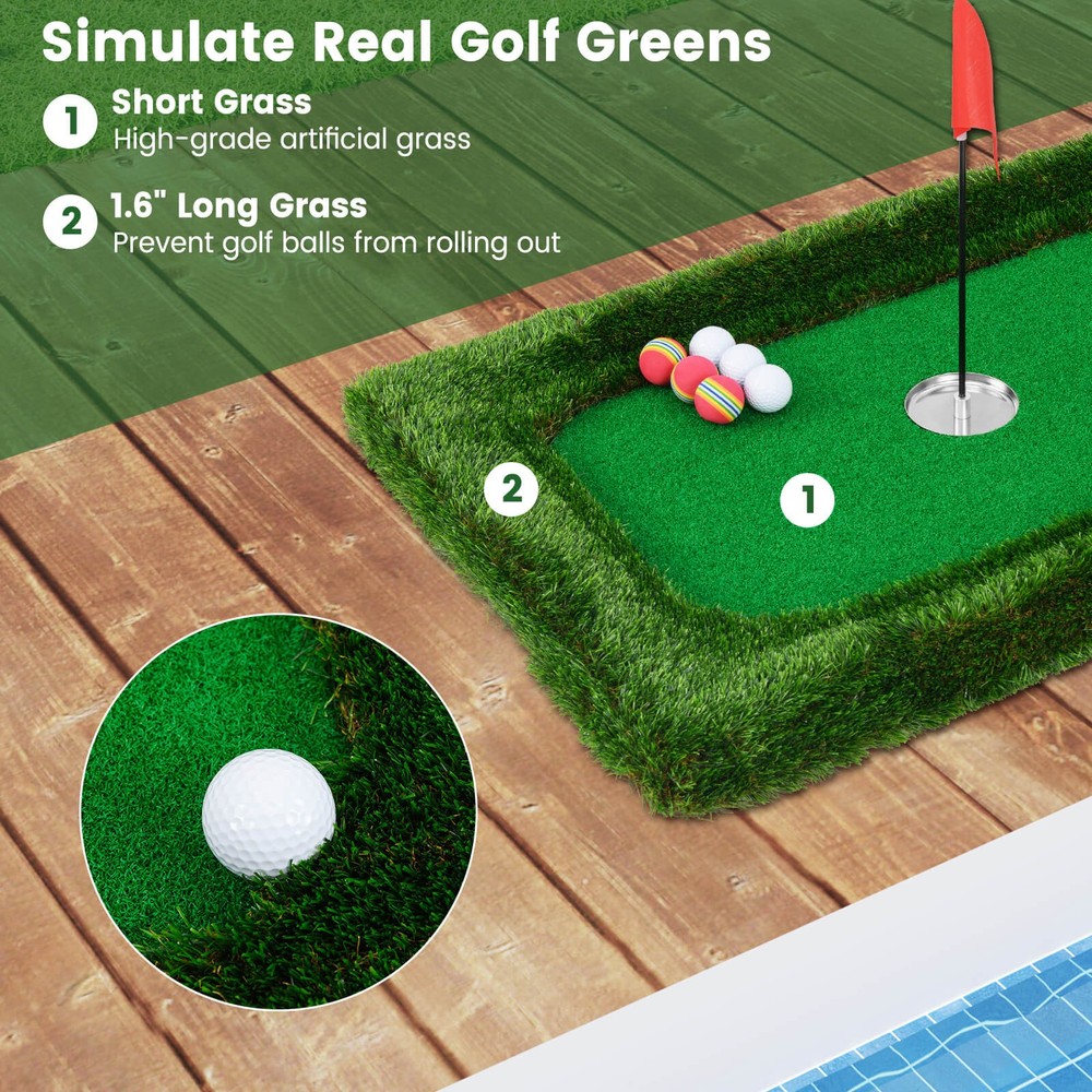 Rectangular Floating Golf Green for Pool Includes Golf Hitting Mat 6 Golf Balls