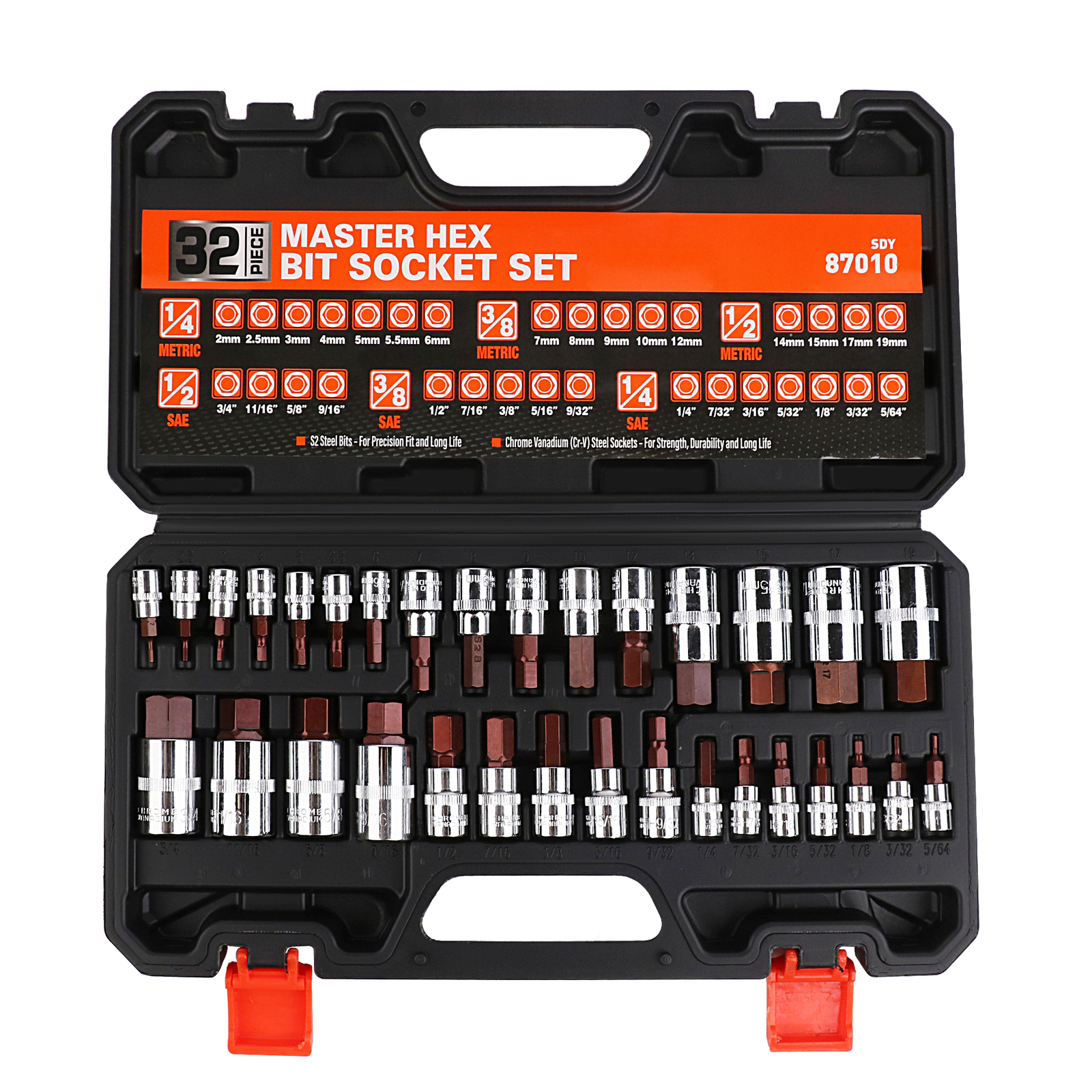32Pc Hex Allen Master Socket Bit Set Premium 3/8 1/4 1/2 S2 Steel SAE Metric