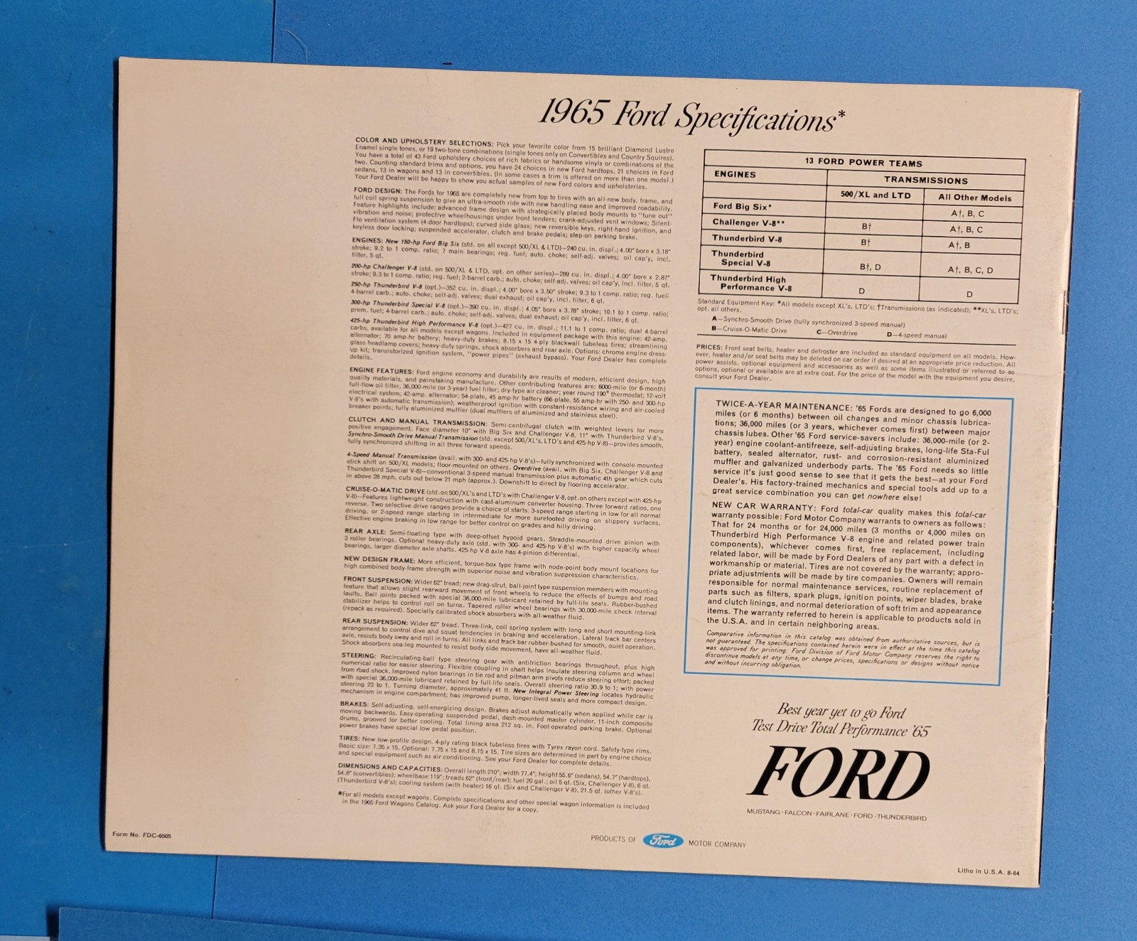 1965 Ford Sales Dealer Brochure Advertising