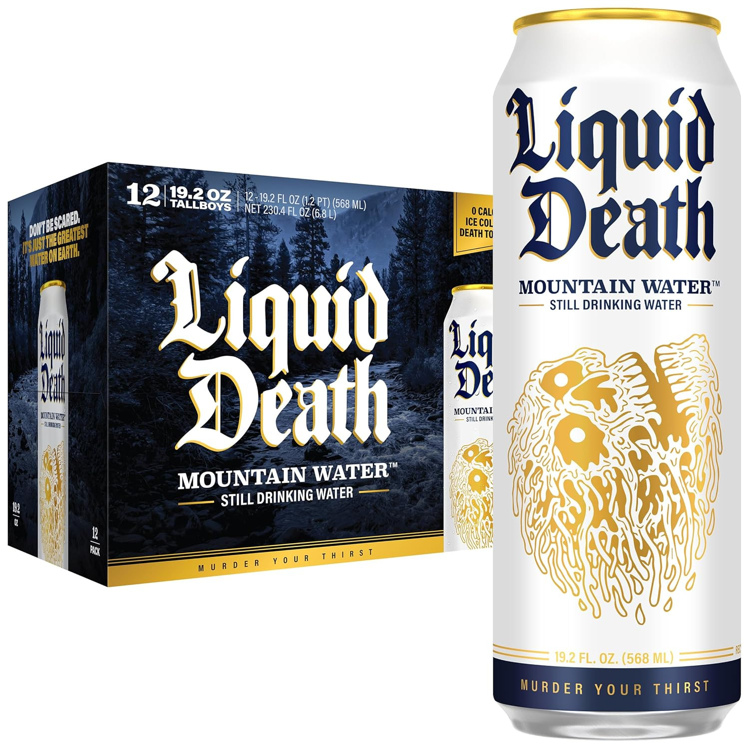 Liquid Death Still Mountain Water, Real Mountain Source, Ice-Cold Cans, Infinite