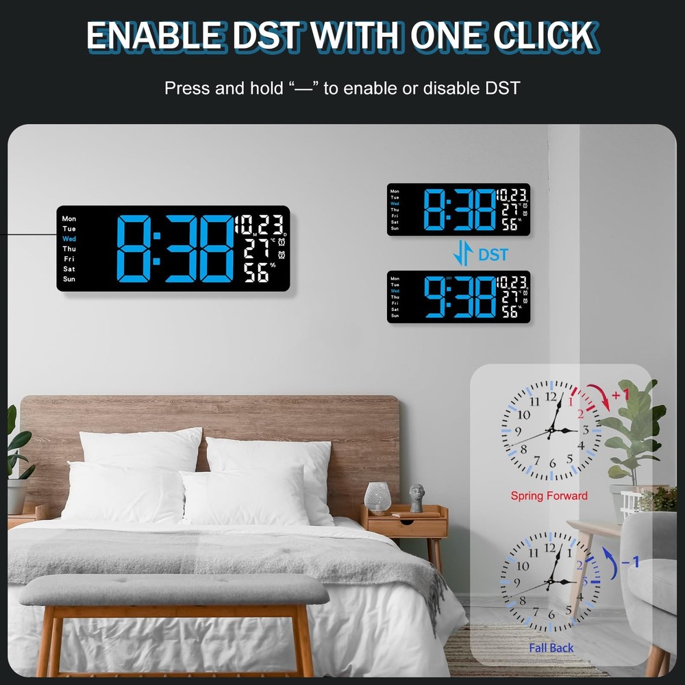 17.3" Large Digital Wall Clock, LED Digital Clock Large Display with Remote C...