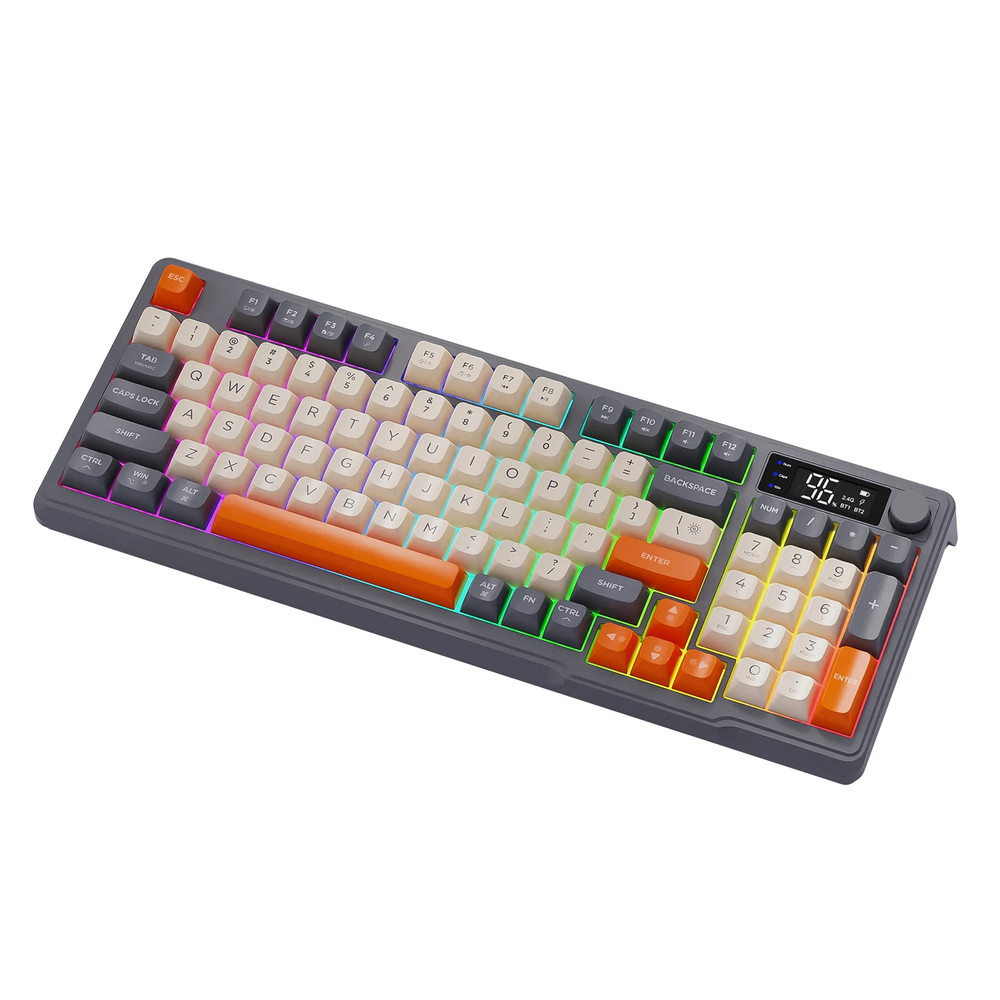 M96 Bluetooth Wireless Keyboard  Digital Display,Rgb Backlight,2000Mah Battery &