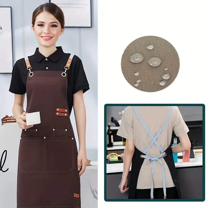 Men Women Thick Canvas Bib Apron For Kitchen Cooking Workshop Heavy Work