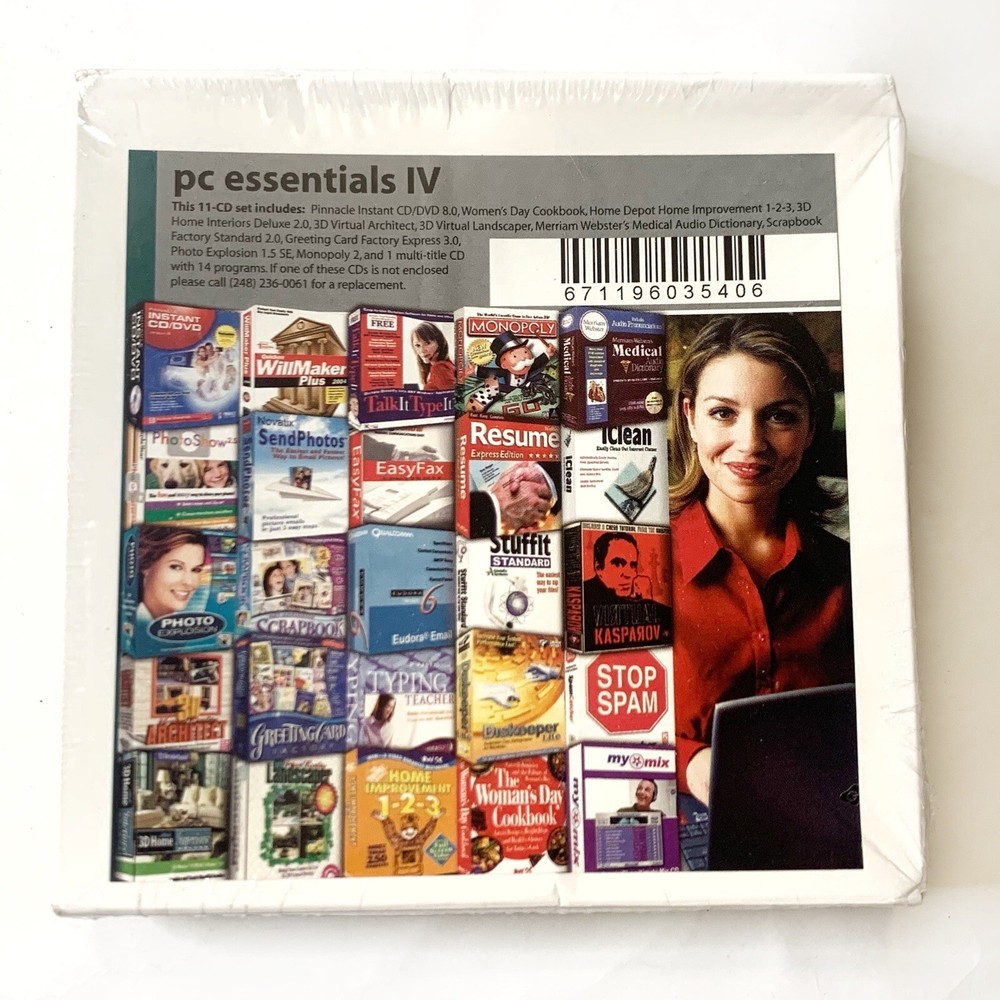 PC Essentials IV Software Package Box 11 Discs PC CD-Rom 14 Programs