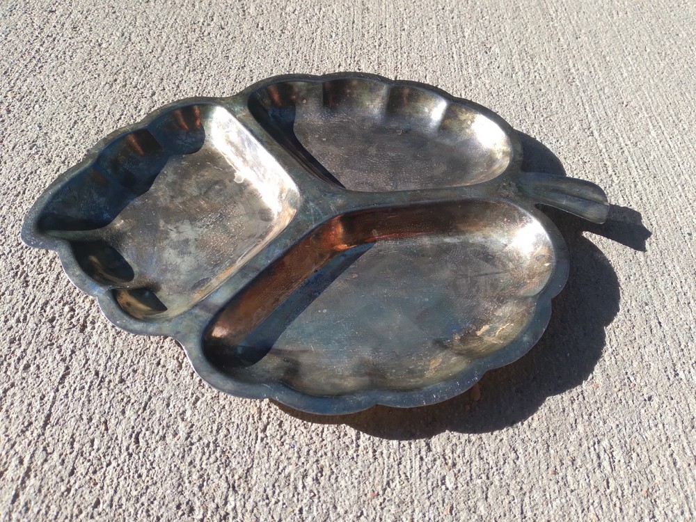 Vintage Leaf Serving Dish Divided Silver Plated Hong Kong