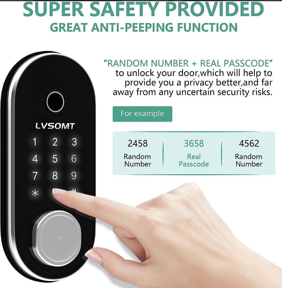 LVSOMT Smart Door Lock, Fingerprint, Passcode, App Control, IC Card Or Key