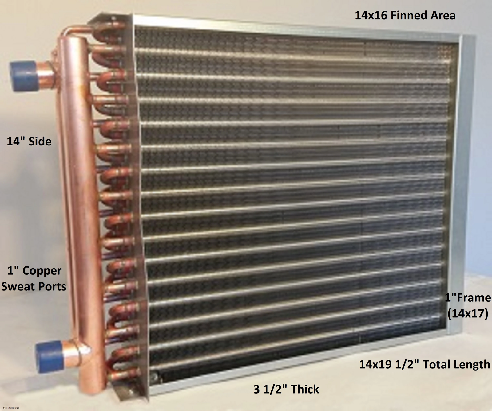 14x16 Water to Air Heat Exchanger 1" Copper Ports With Install Kit