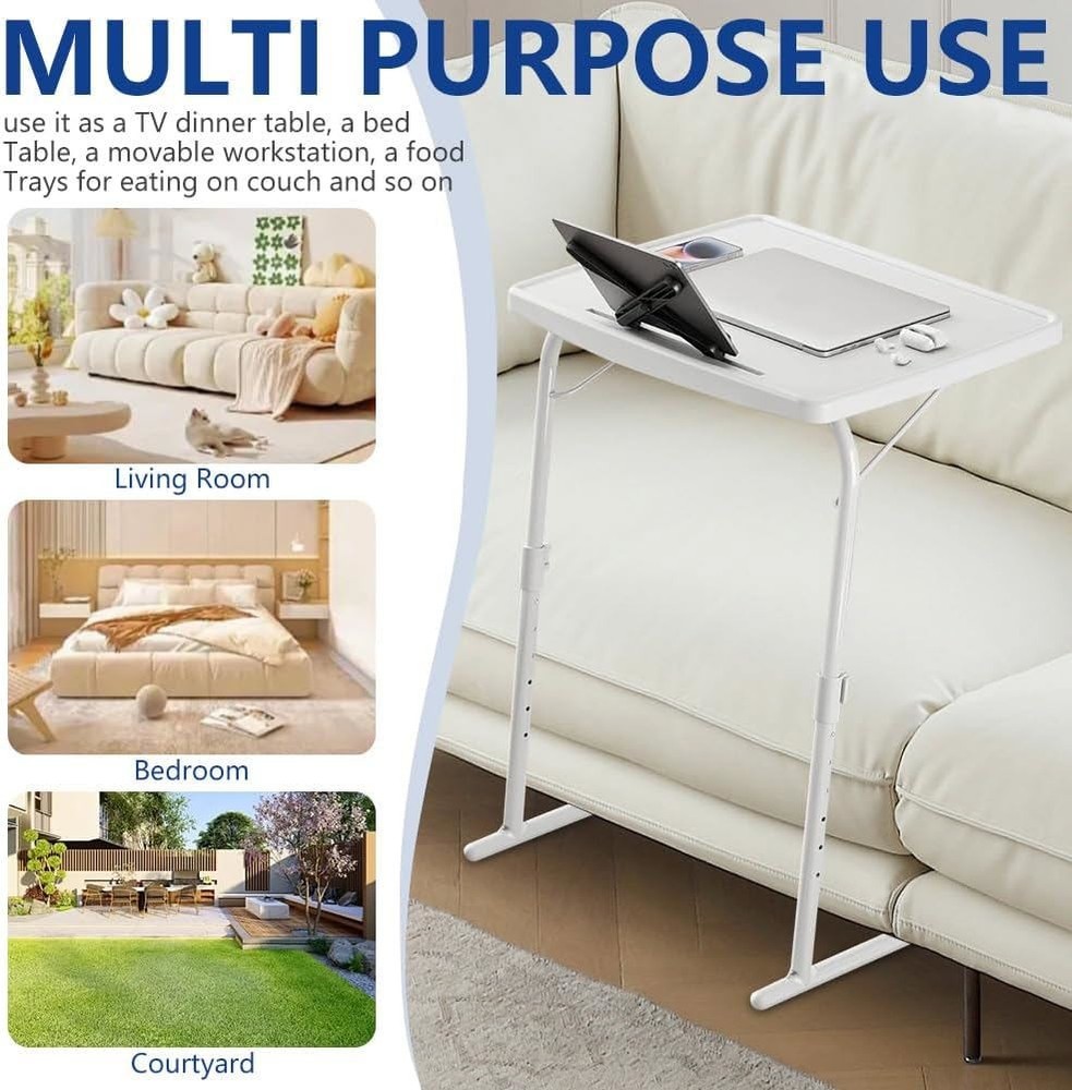 Adjustable TV Tray Stand Folding Bed Desk Sofa Table 6 Height & 3 Angle Settings
