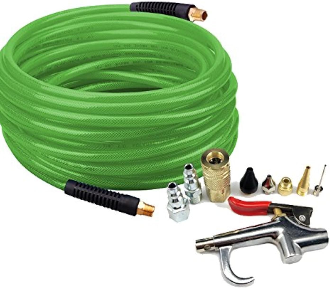 PU Braided Air Hose 1/4" X 50 Ft with 10 pcs Compressor Accessories KIT 200PSI