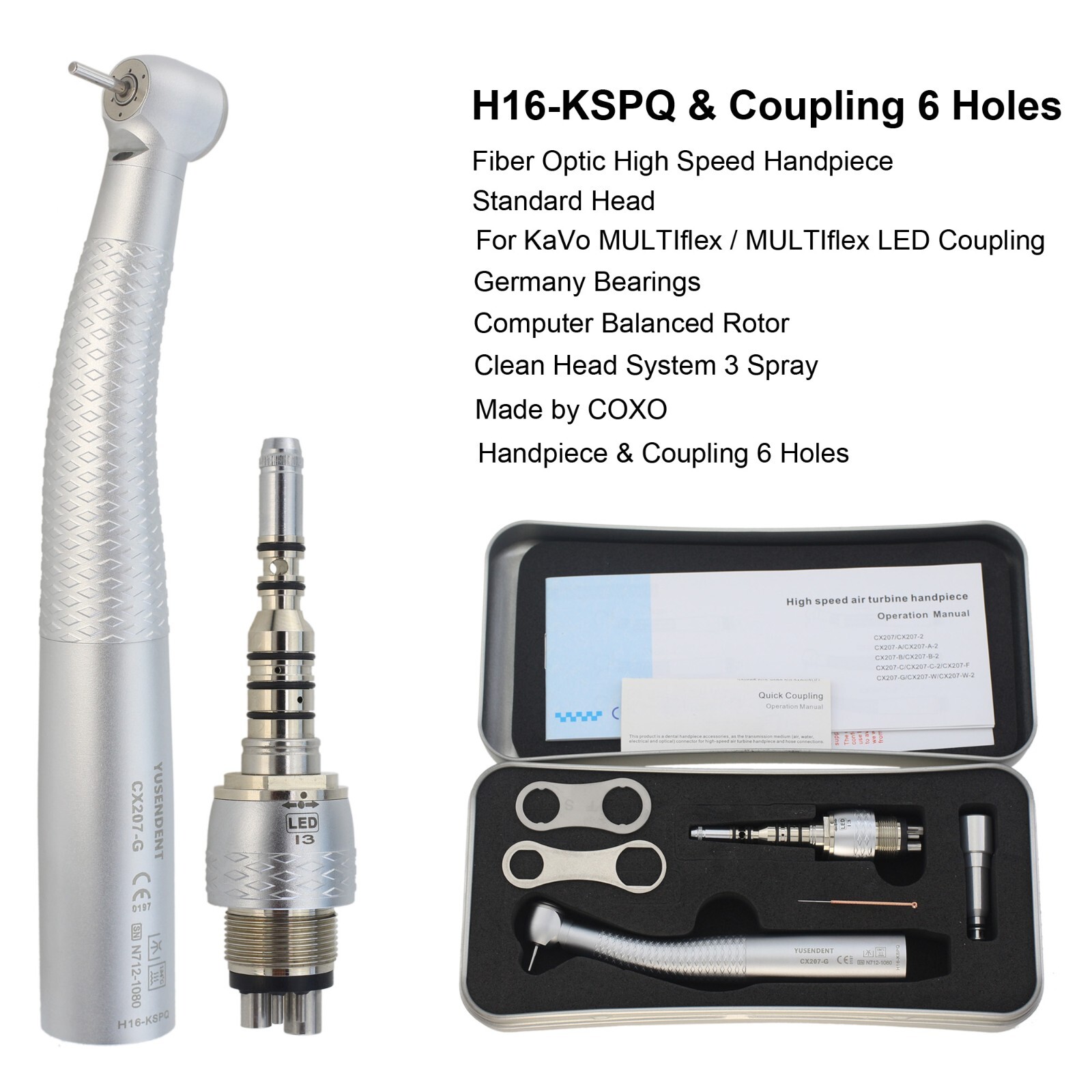 COXO Dental Fiber Optic High Speed Handpiece For KaVo MULTIflex NSK W/H Coupler
