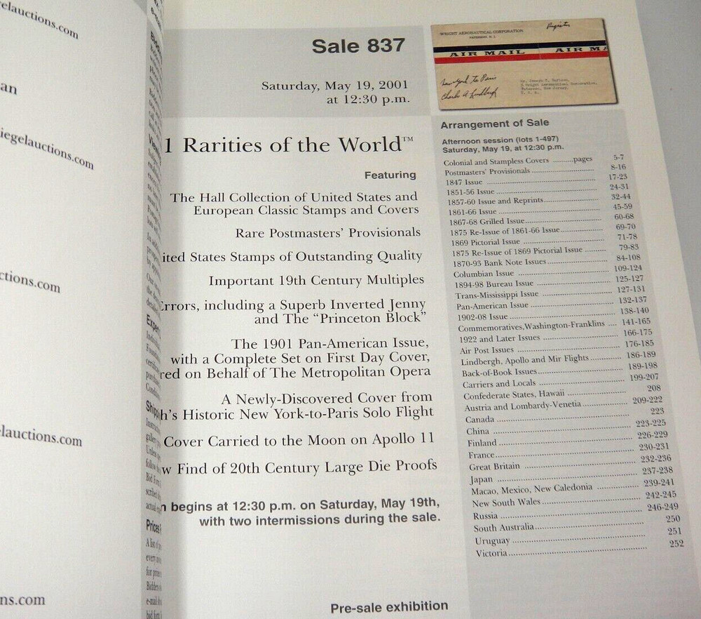 Siegel Stamp Auction Catalog w Prices Realized 2001 Rarities Errors Moon Cover