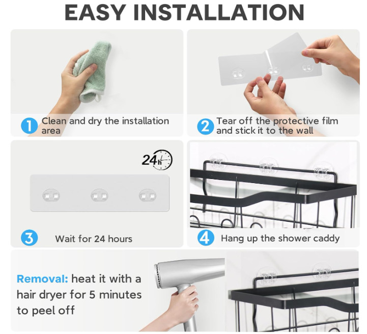 14 Pack Shower Caddy Replacement Adhesive Strips Strong Waterproof No Drill Hook