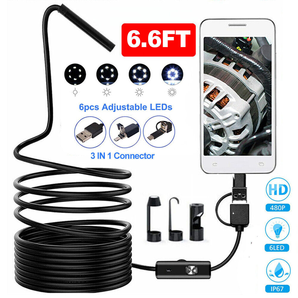 USB LED Endoscope 7.0mm Waterproof Endoscope Inspection Camera For Android PC 2m