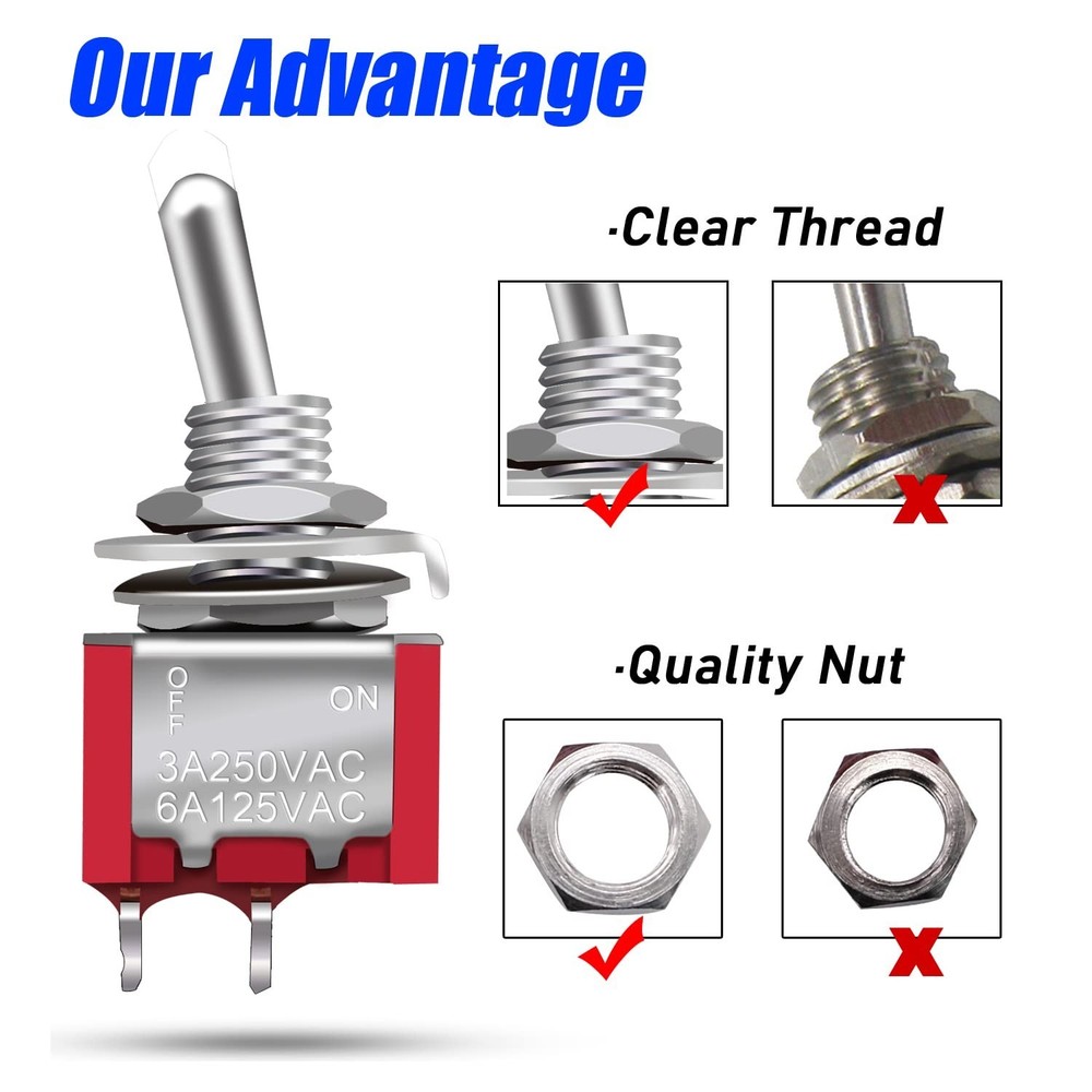 8pcs SPST Mini Toggle Switch Miniature ON/Off Switch 2 Terminal 2 Position 6A...