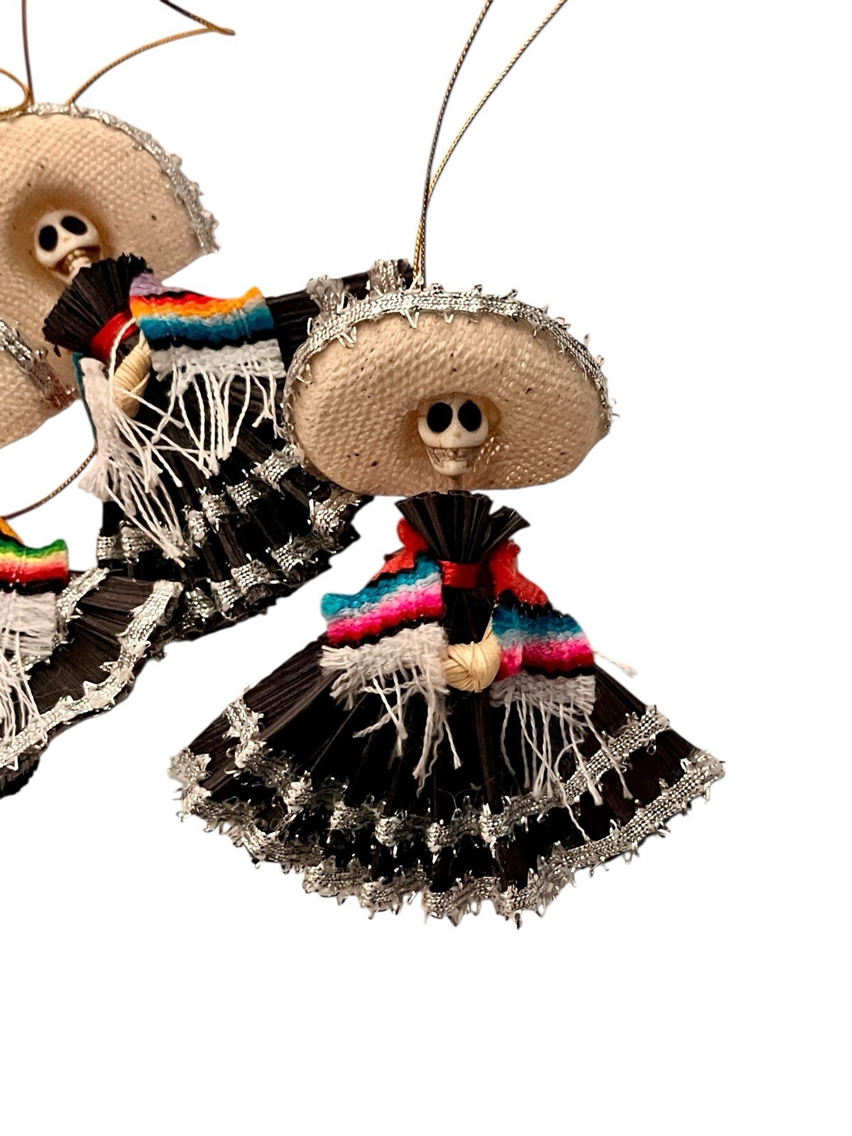 Set (4) CORN HUSK Day of the Dead CATRINA Charra, Mexican Christmas Ornaments