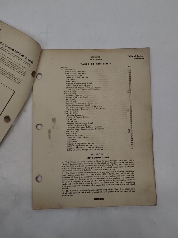 Lockheed C-60/C-60A/R50-4/5/6/ Lodestar II Basic Weight Checklist Loading Data