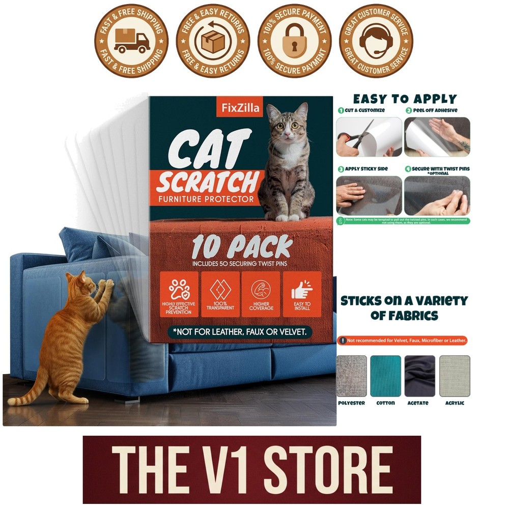 10-Pack Anti Cat Scratch Protector - Heavy-Duty Transparent Shield for Sofas