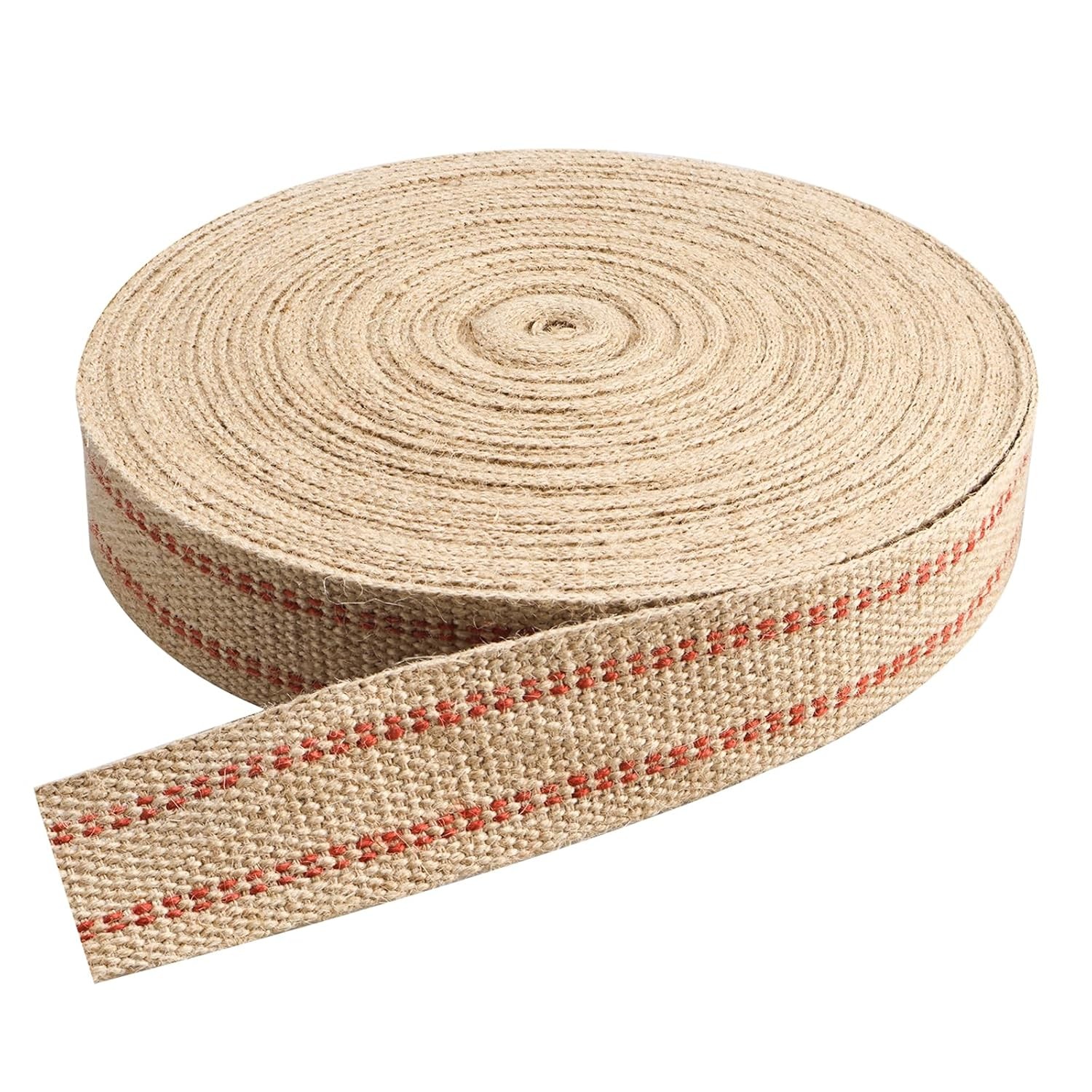 Upholstery Webbing Jute Black/Red Stripe 2" Width 33 Yards 11 lbs Heavy Duty