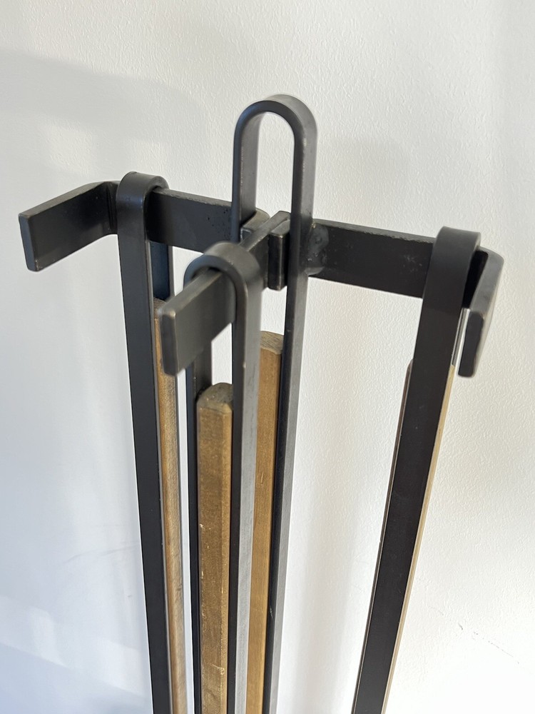 Mid Century Iron & Wood Fireplace Tool Set