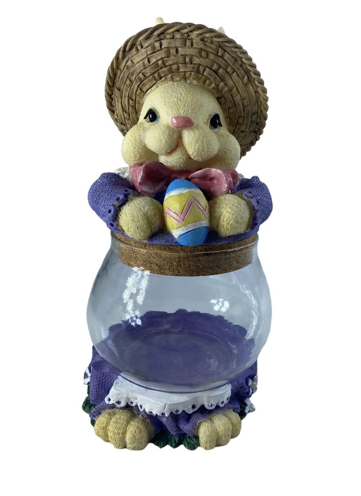 Easter Bunny Glass Jar W/ Easter Egg Approx 7 1/2” Tall