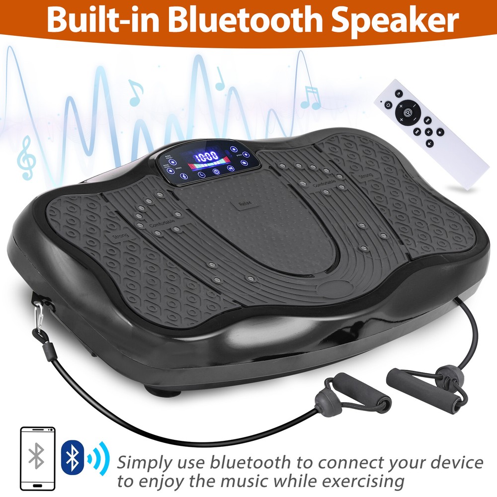 Full Body Workout Vibration Platform Machine wi/ Loop Bands Remote Control Black