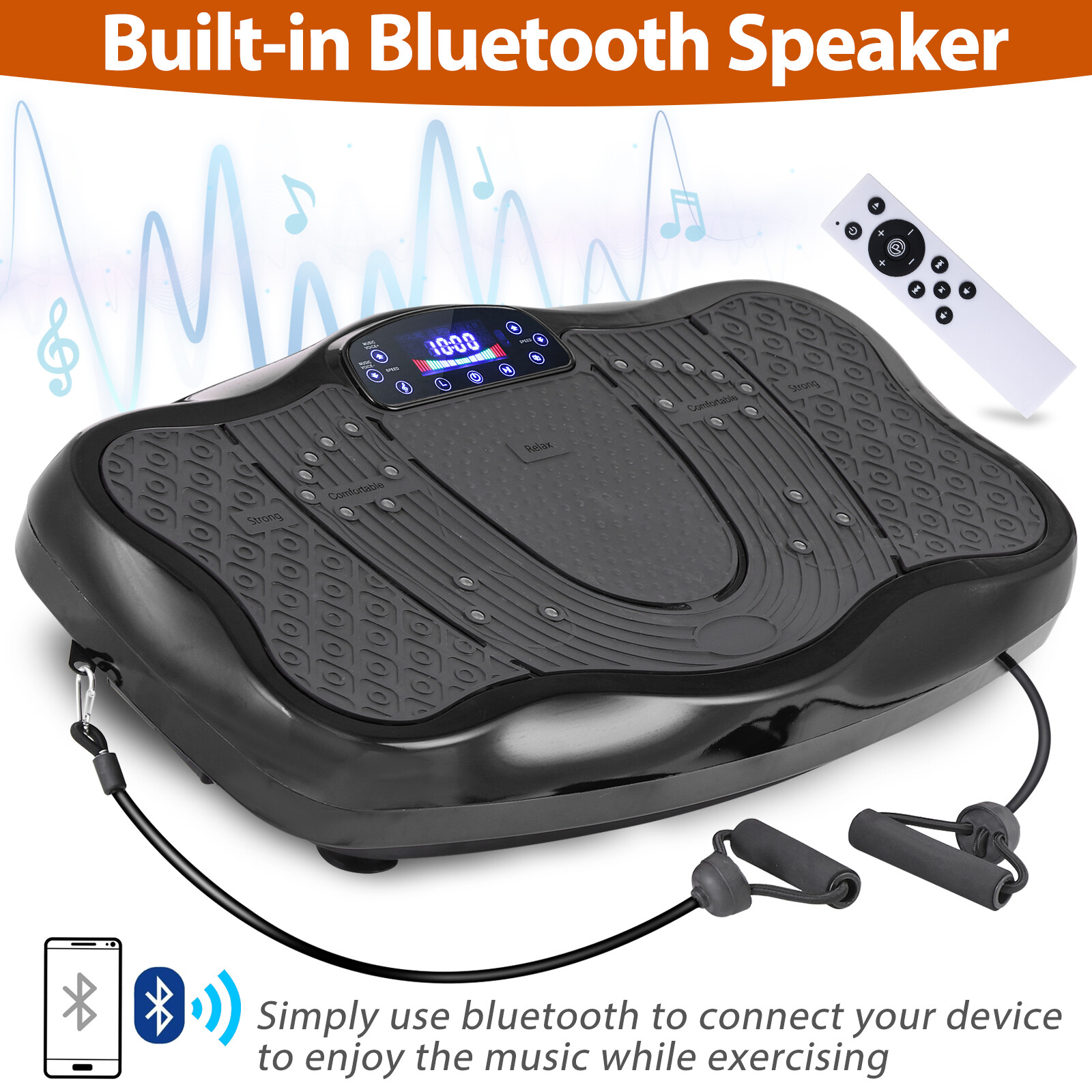 Vibration Plate Whole Body Vibration Platform Exercise Machine w/Bluetooth Black