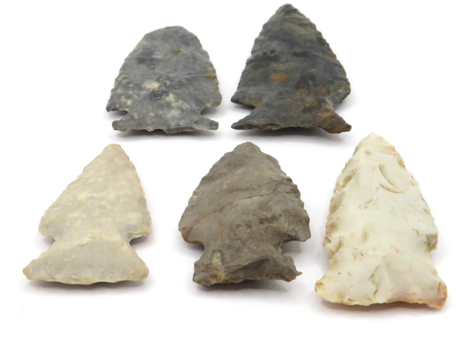 5pc LOT of NOTCHED INDIAN ARROWHEAD - AUTHENTIC w GREAT COLORS**