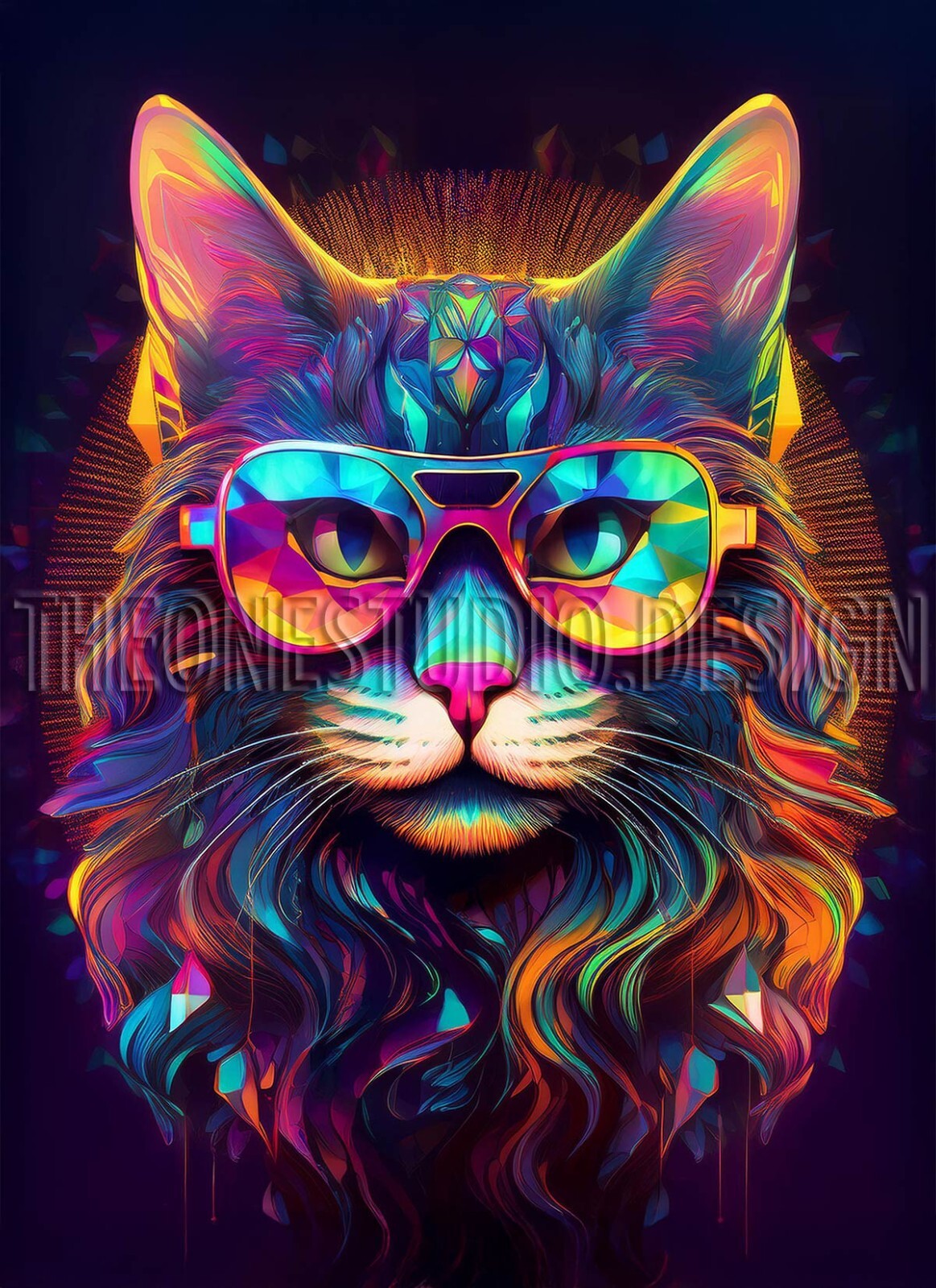 Printable Wall Art Psychedelic Cat Istant Download Digital Image
