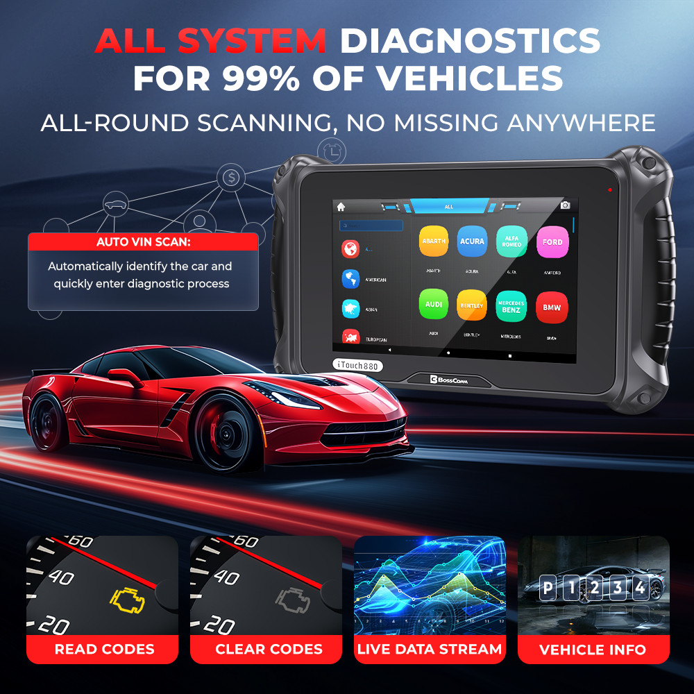 BOSSCOMM iTouch 880 OBD2 Scanner Diagnostic Tool Fuel Injector Coding Service